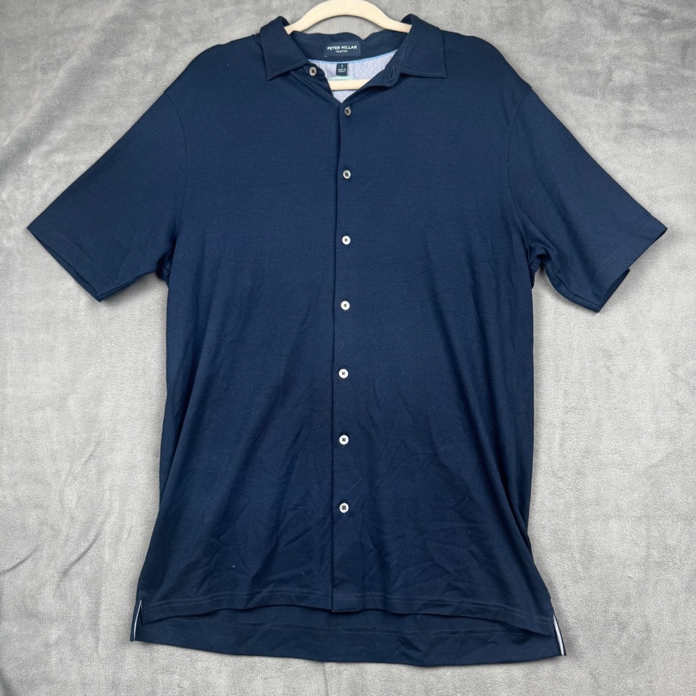 Peter Millar Collection Perfect Pique Navy Blue Button Up Shirt Mens Large L